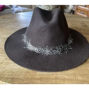 Unisex World Market Wool Fedora Hat Brown Feather Band One Size boho-inspired